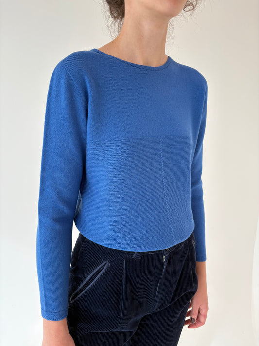 Pulover italian albastru ciel din lana merino extrafina de gramaj mare