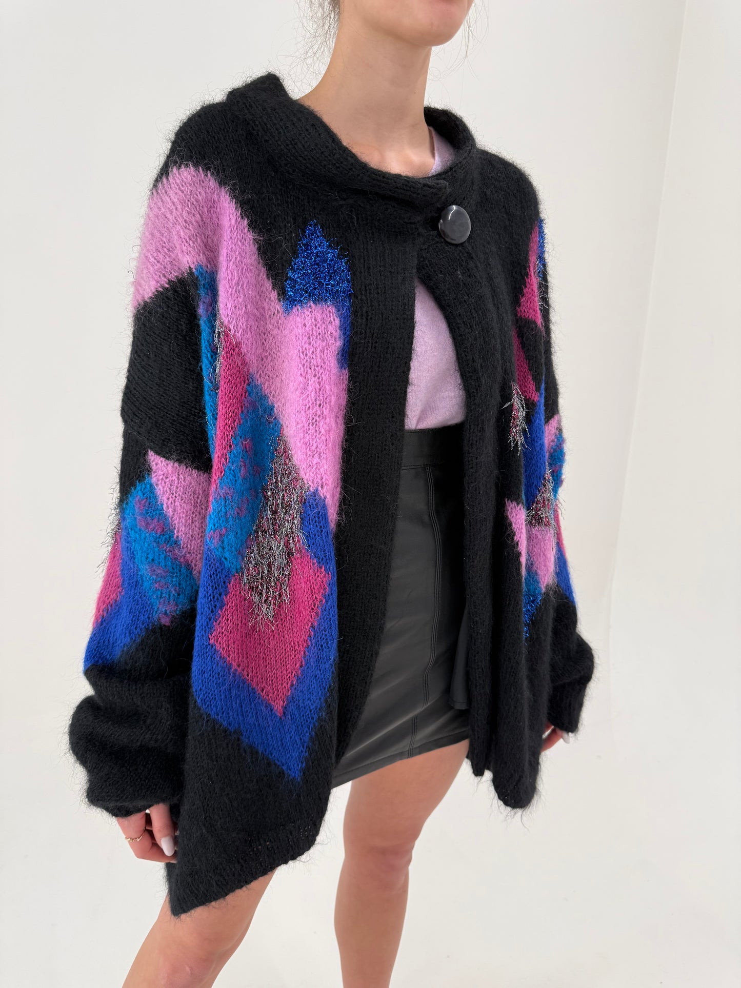 Jacheta vintage din tricot de lana în croi oversized