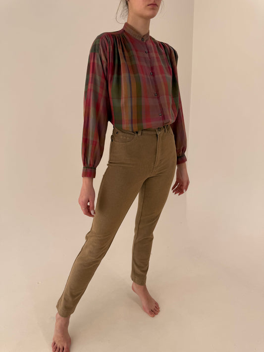 Pantaloni camel ultra modelatori premium tall din bumbac gros cu talie înaltă