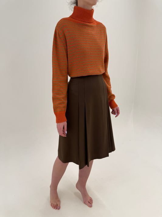 Fustă plisată chocolate brown din lana extrafina pura certificată