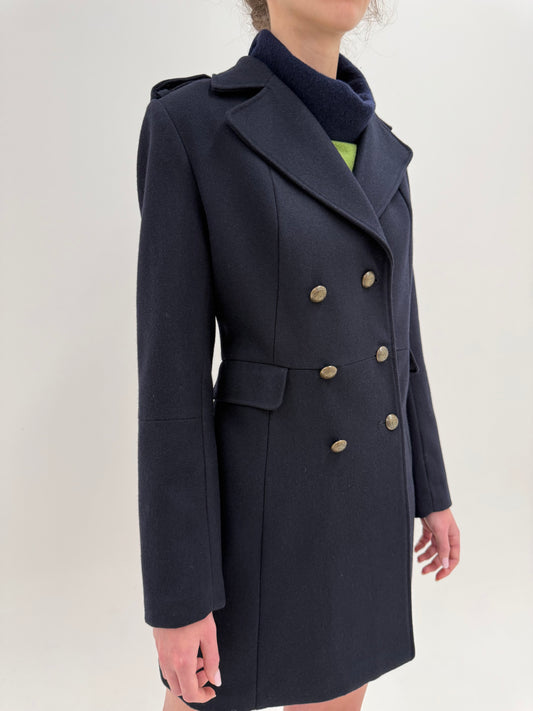 Palton Navy din lana extrafina cu influențe military super în trend