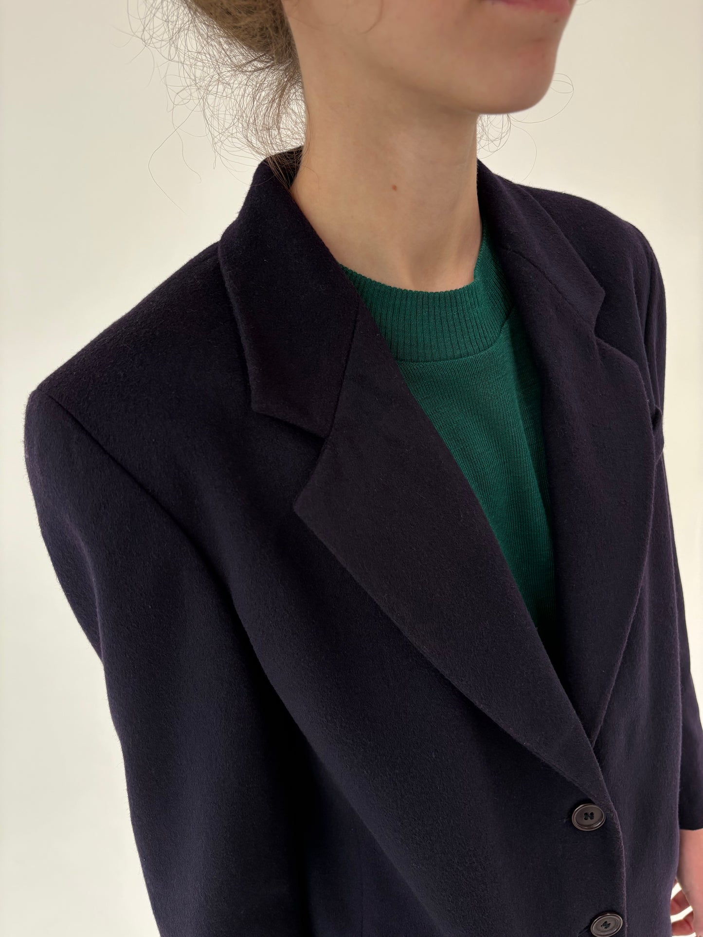 Sacou petite Navy din stofă plină de lana cu cașmir