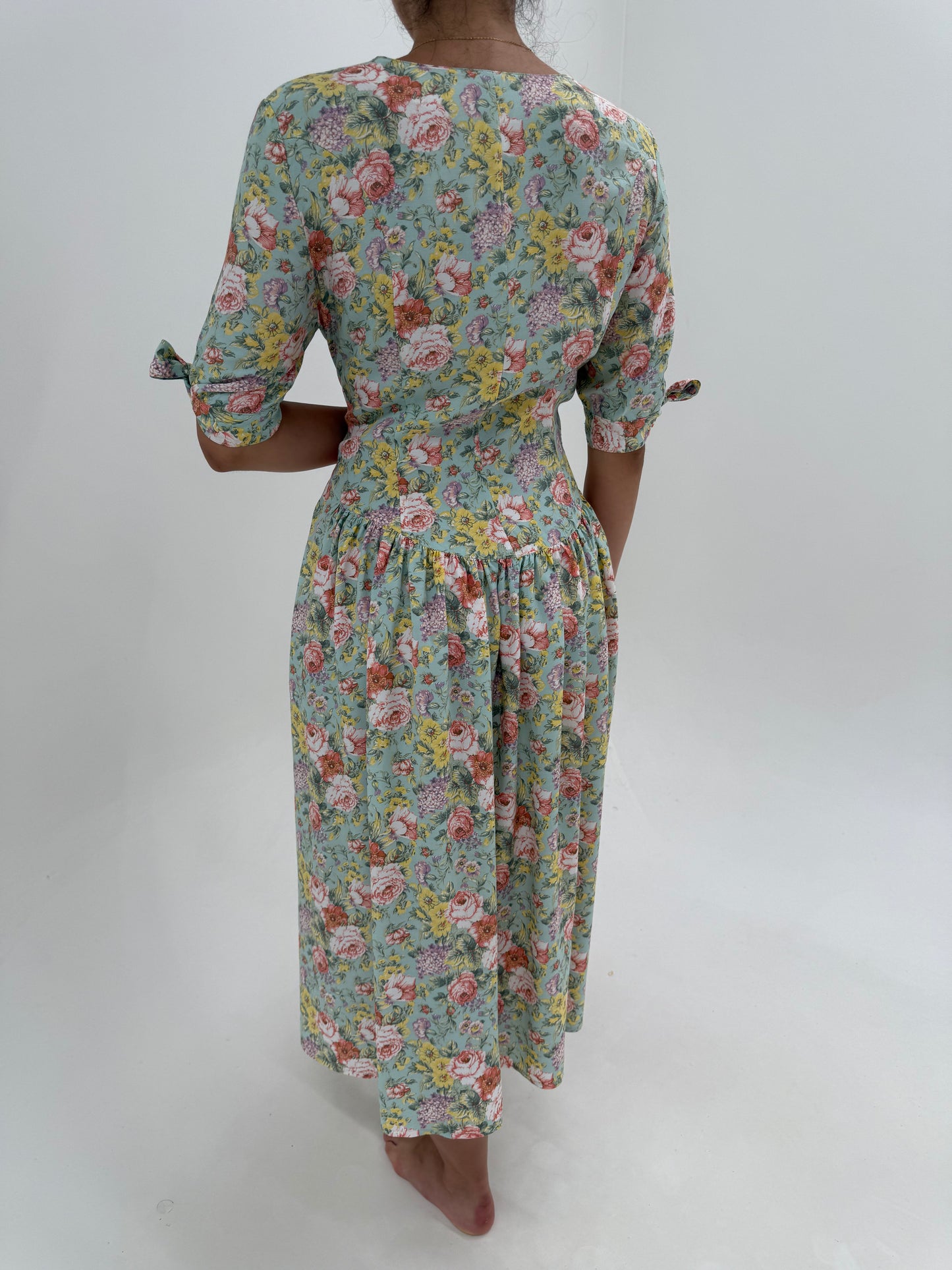 Rochie vintage maxi cu corsaj și print floral superb mint green