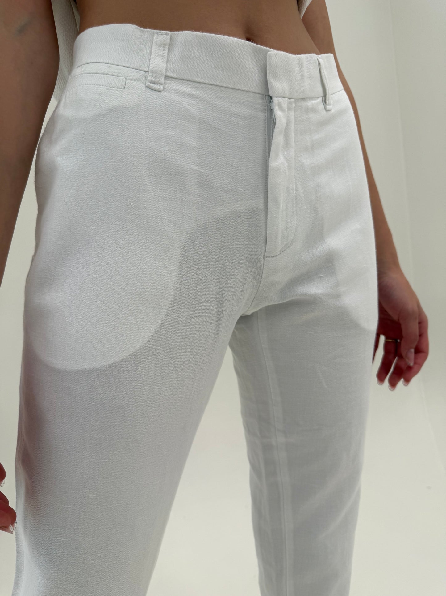 Pantaloni business din panza de in premium chevron în croi clasic