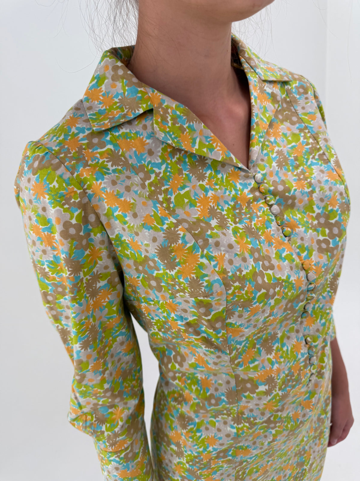 Rochie old vintage din bumbac gros și print în culori superbe