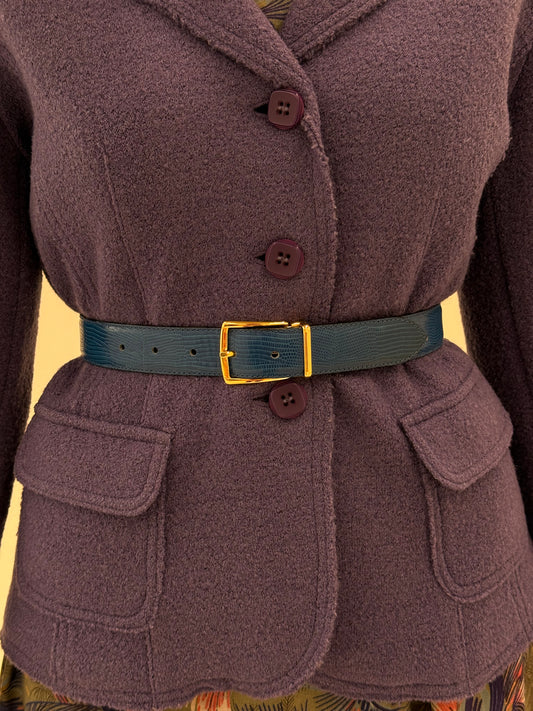 Curea italian Navy blue din piele naturală cu feronerie aurie