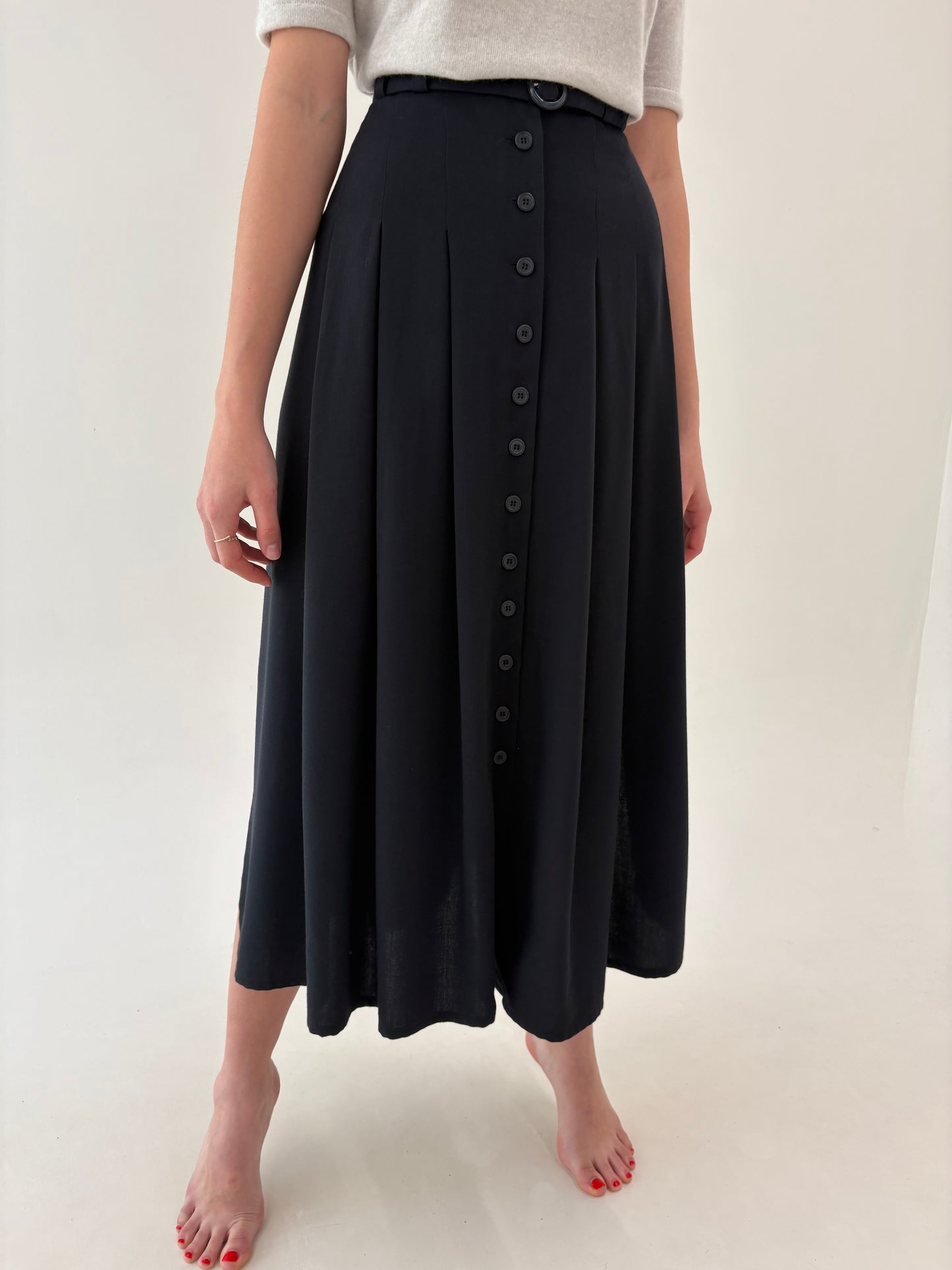 Fustă maxi cu pliuri și talie ultra înaltă din twill de bumbac
