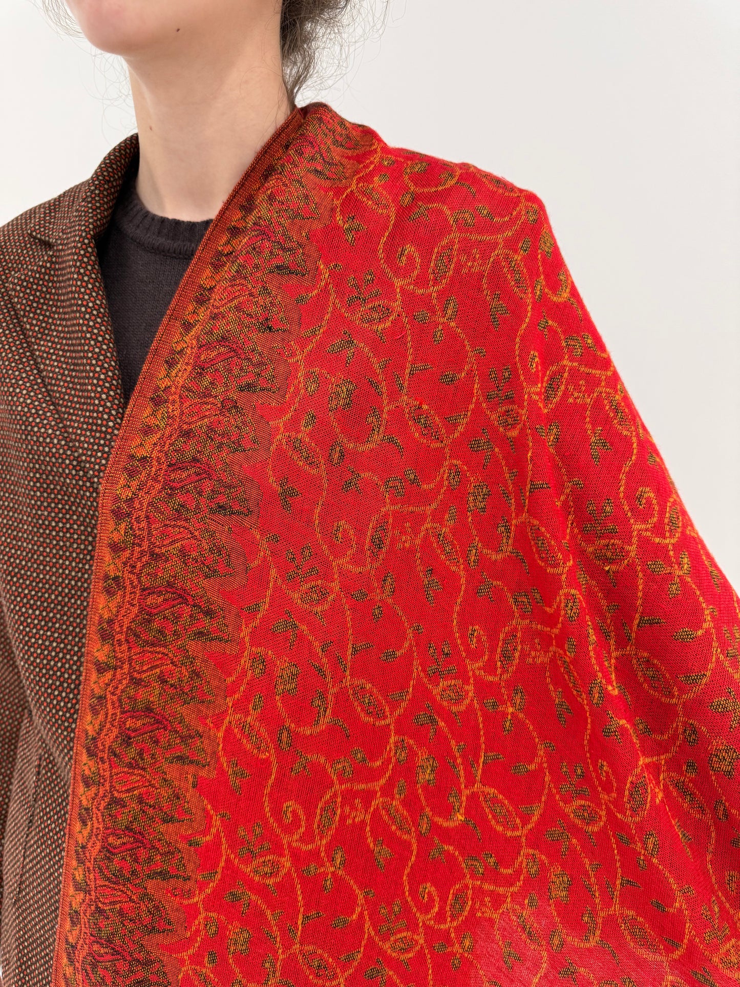 Shawl rosu tare din cașmir și mătase naturală