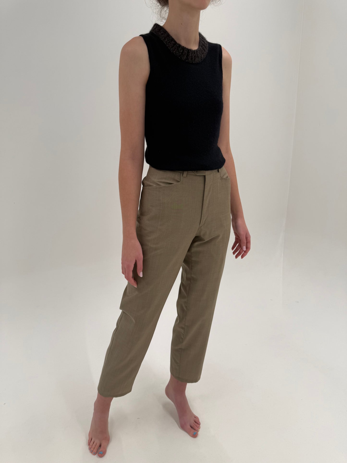 Pantaloni camel luxury italienești din stofă extrafina de lana și mohair