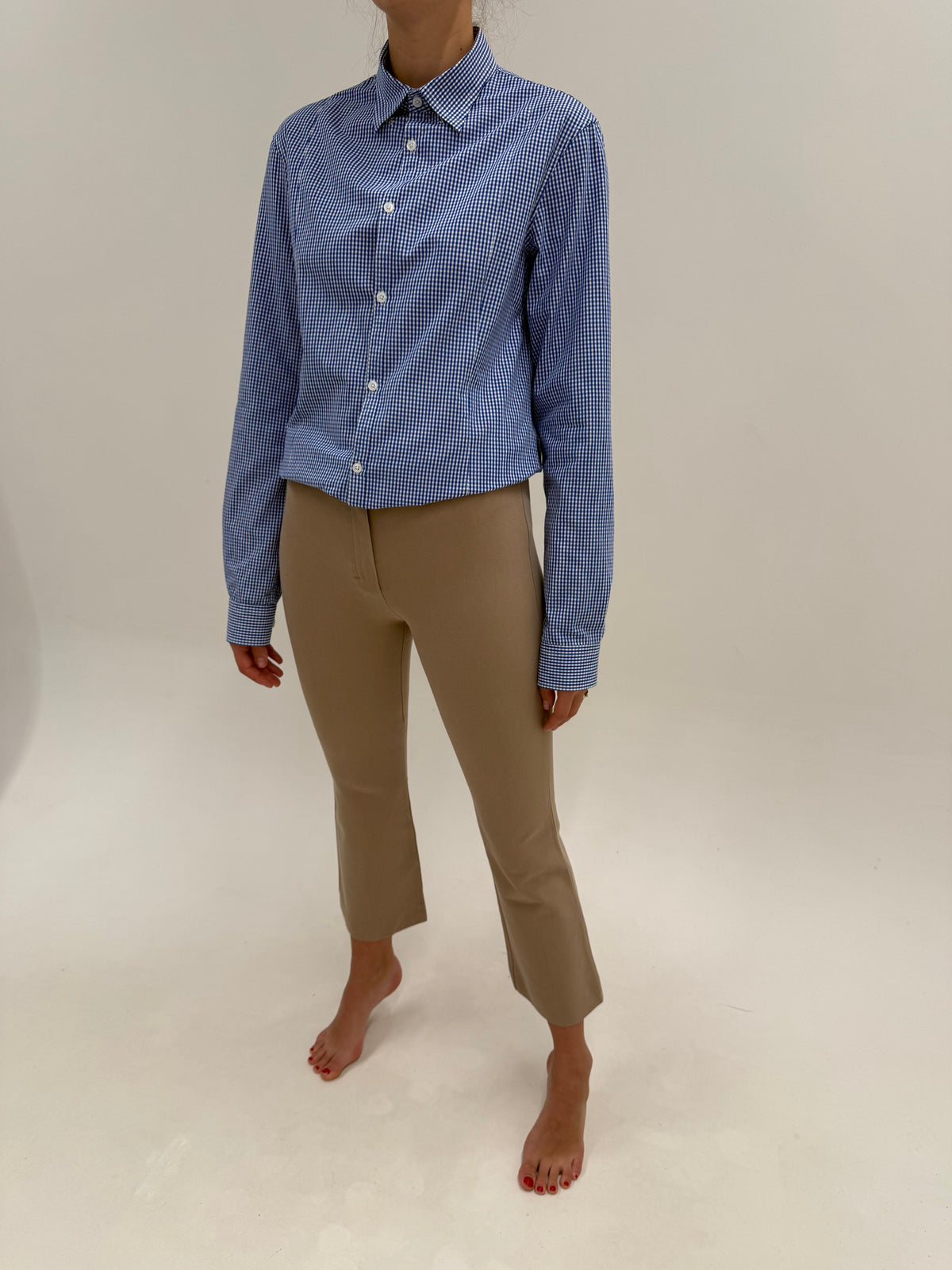 Pantaloni Max Mara chinos nude din bumbac gros ultra confort modelator petite