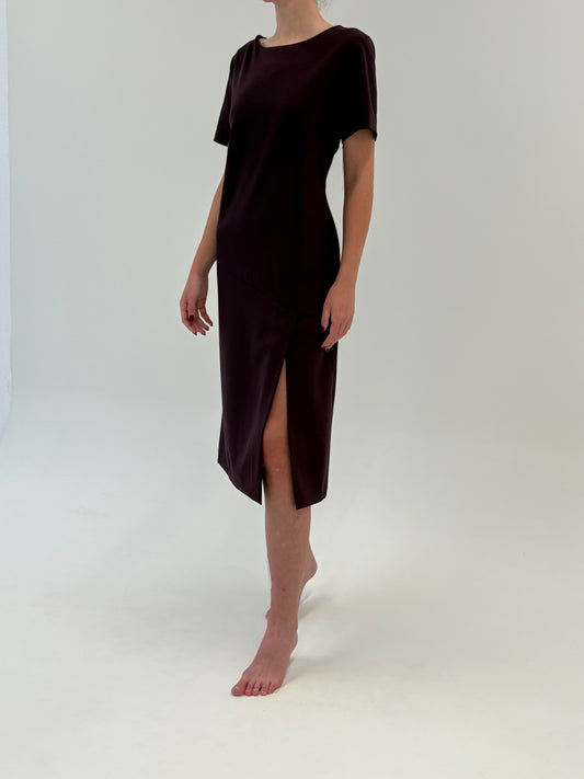 Rochie italiană aubergine business nouă cu eticheta din stofita ușor strech
