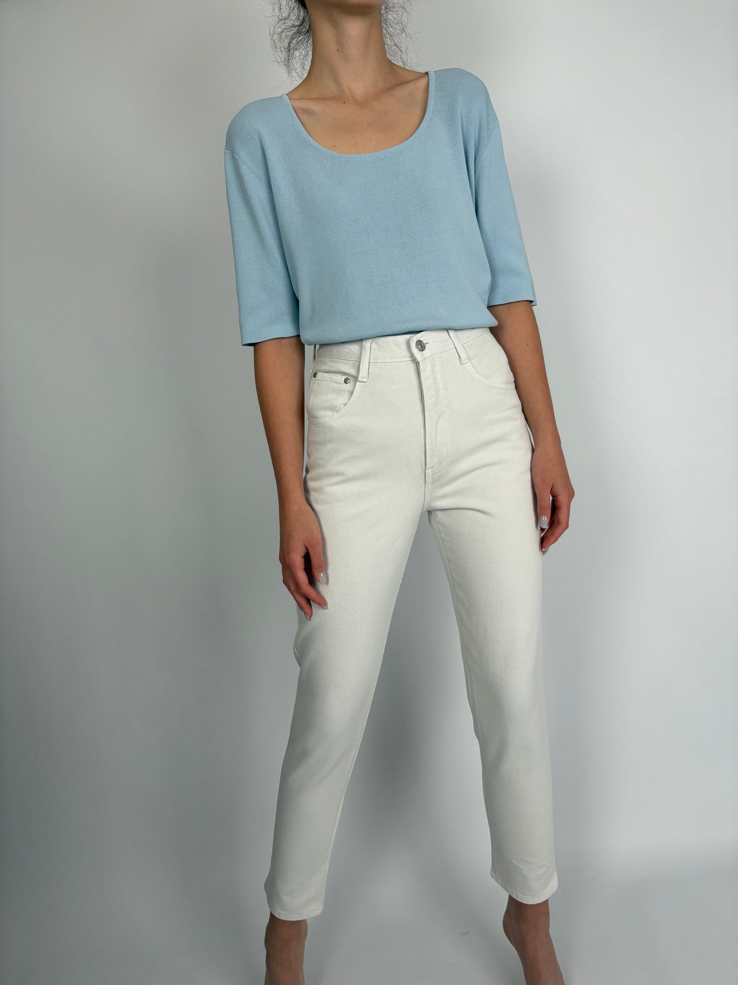 Jeans vintage de vară cu talie ultra înaltă off white