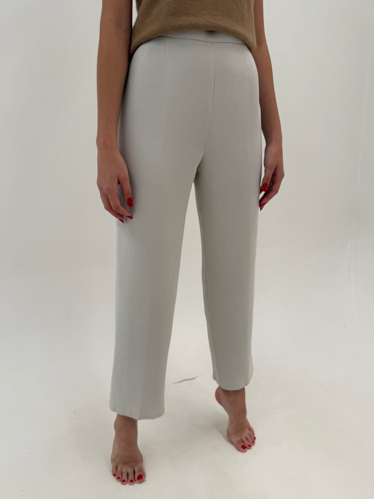 Pantaloni Max Mara din faille ultra confort silver gray cu talie ultra înaltă