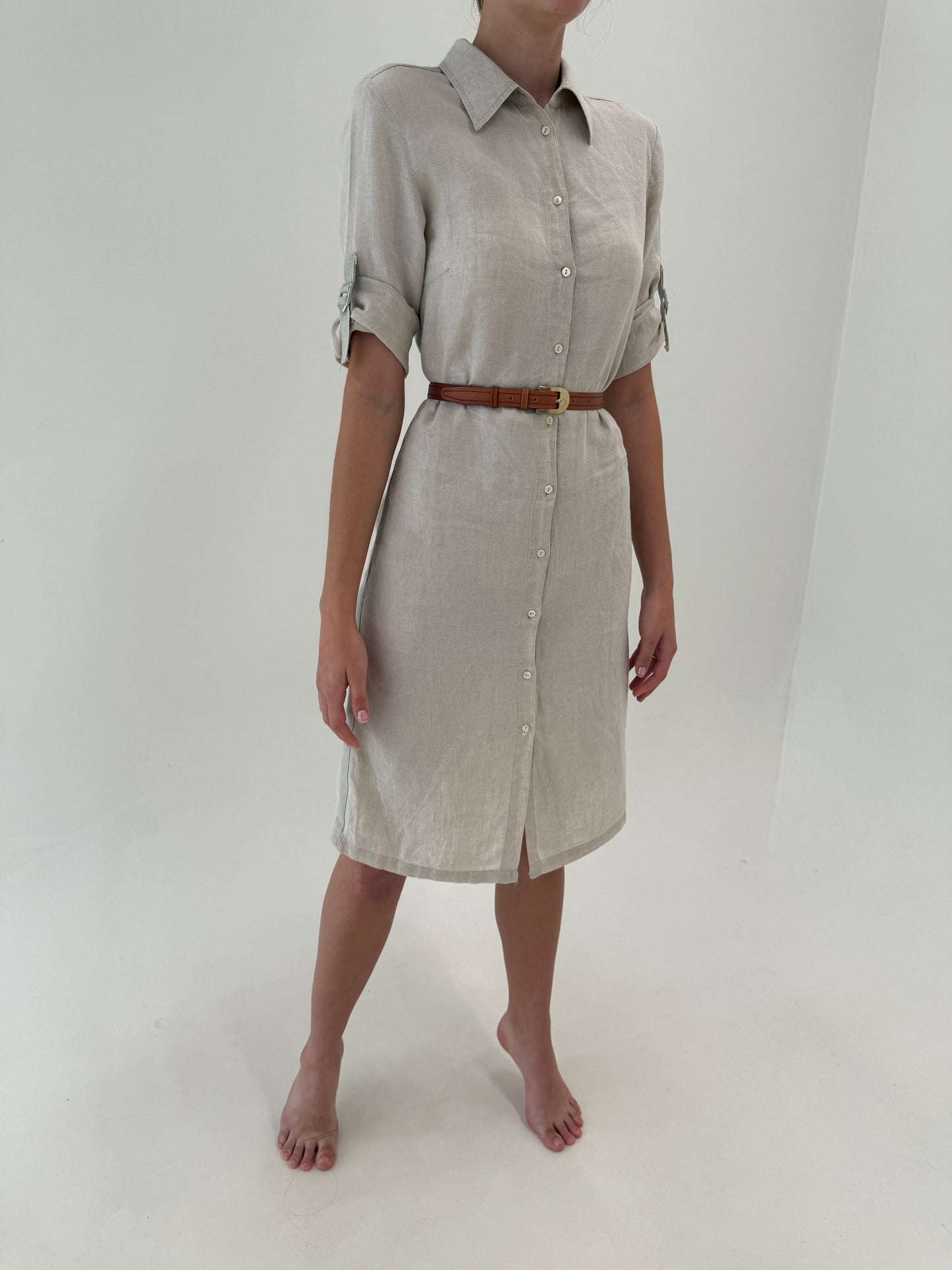 Rochie light nude Max&Co by Max Mara din in în croi Safari cu mânecă reglabilă