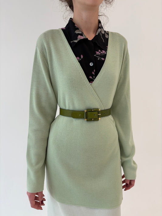 Pulover pistachio green petrecut din lana merino extrafina de gramaj mare