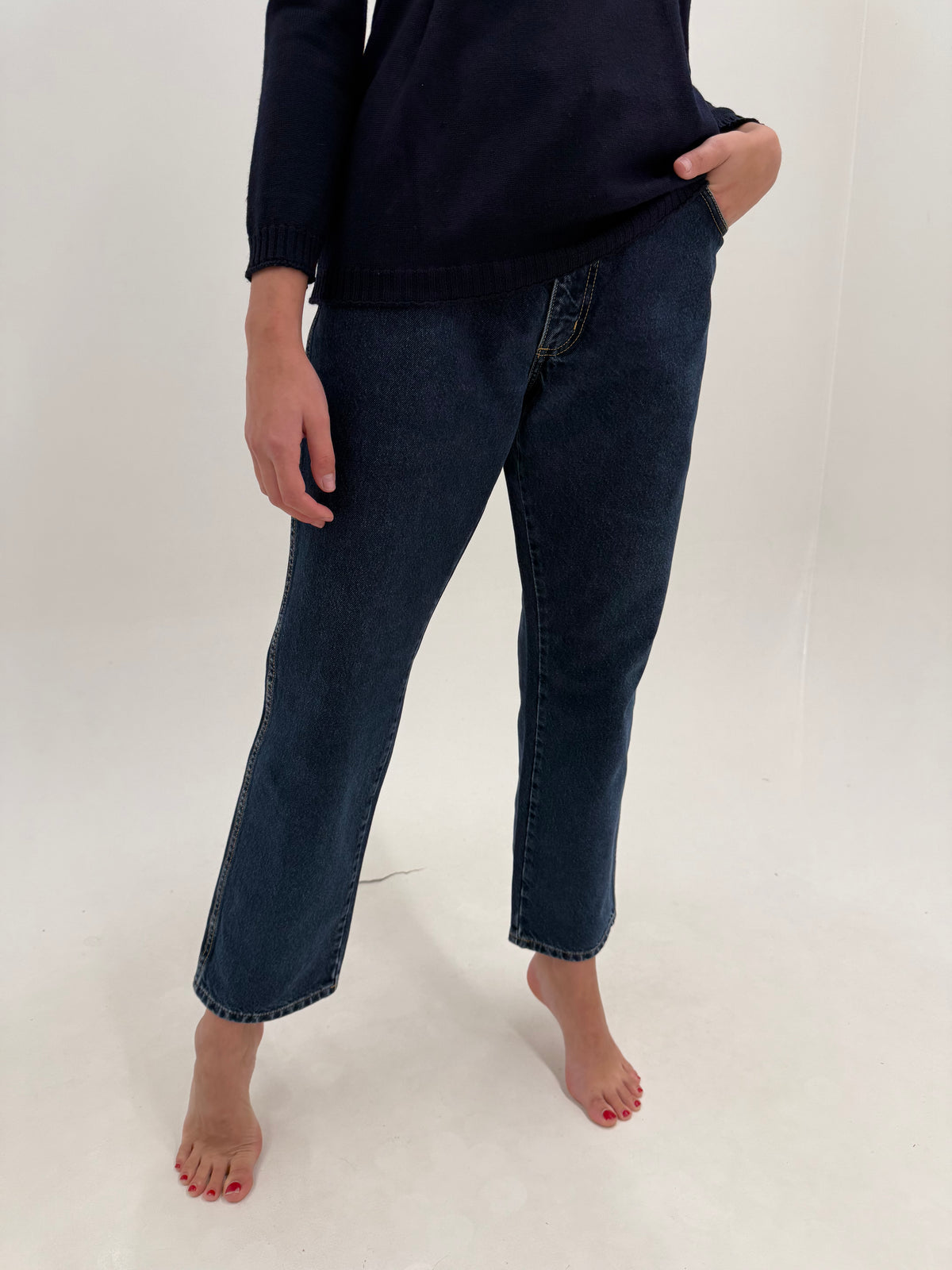 Jeans vintage premium Wrangler din bumbac gros dark wash classic fit