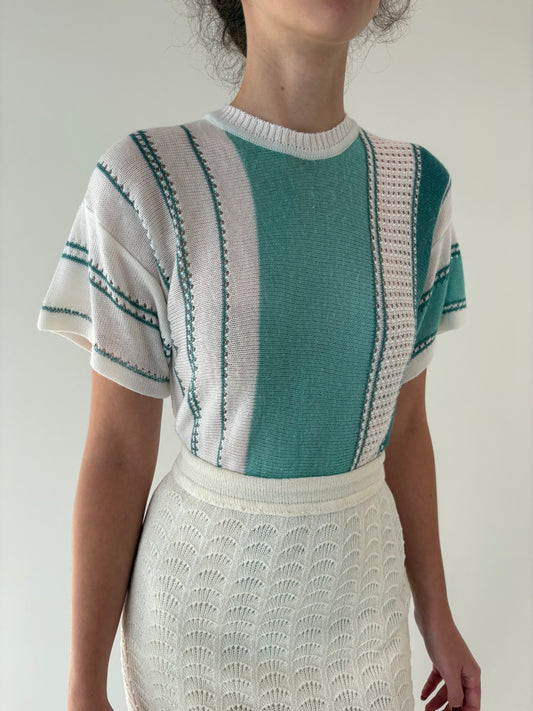 Top vintage dantelat în combinație superbă de culori din mix de lana extrafina