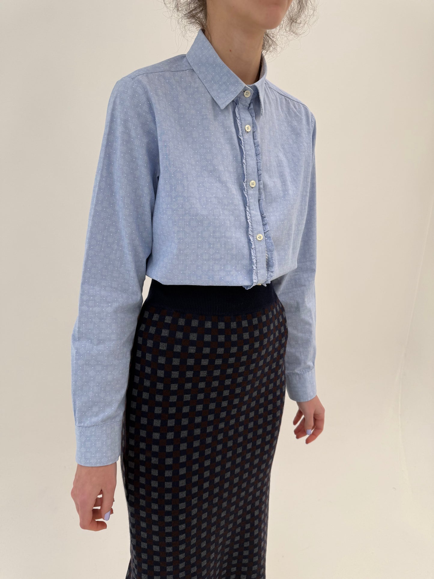 Cămașa baby blue din poplin texturat de bumbac de brand premium italian