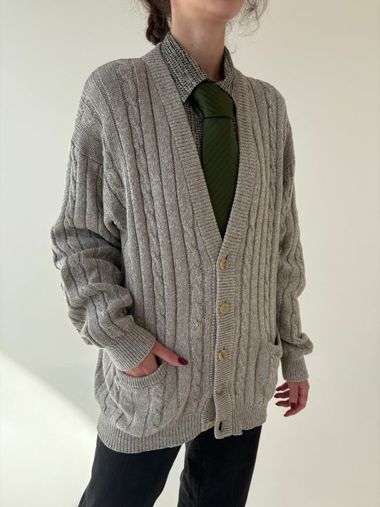 Cardigan vintage de gramaj mare cu torsade din bumbac greu