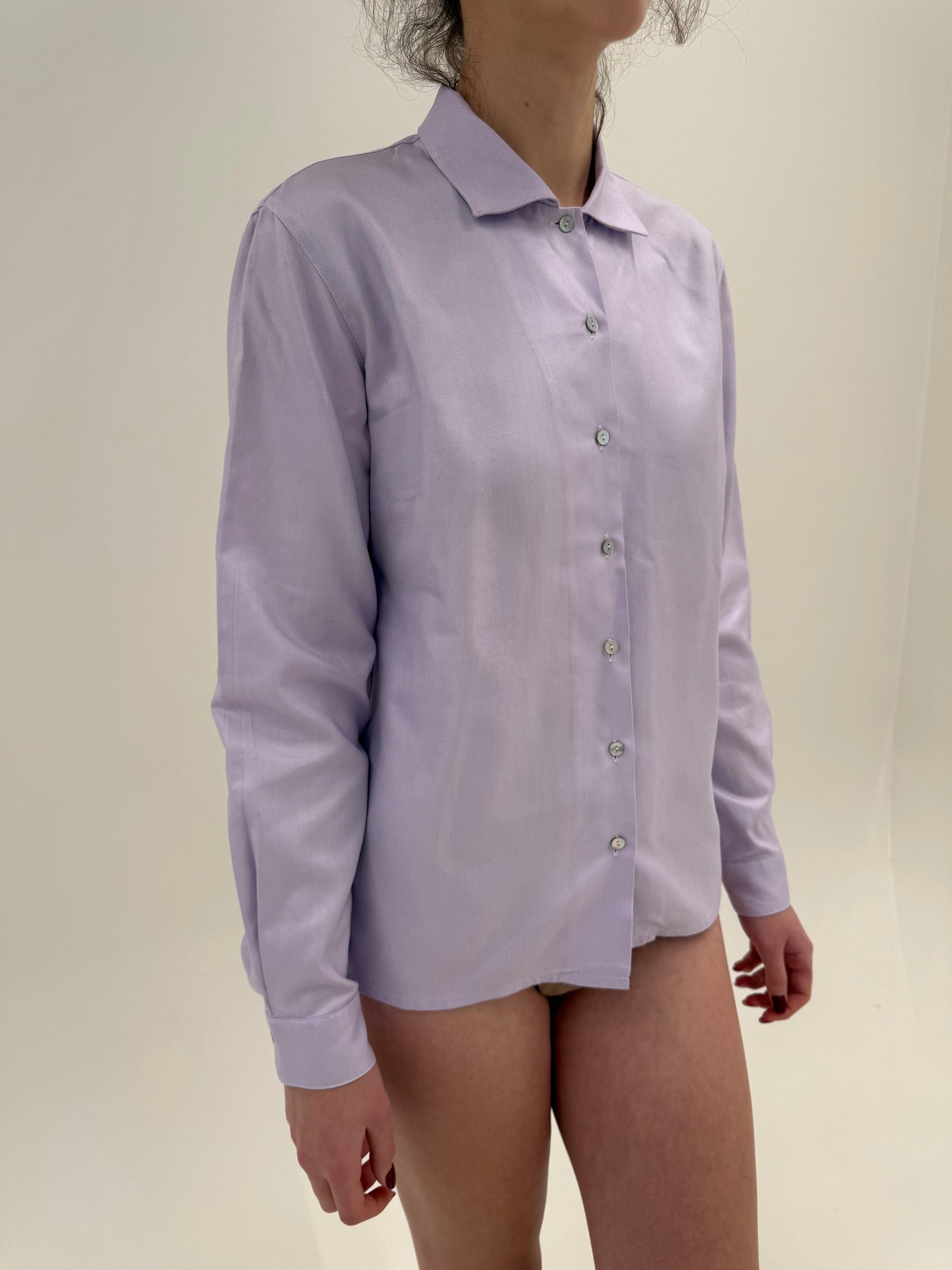 Cămașa high end italiană din poplin gros lucios de bumbac lavandă