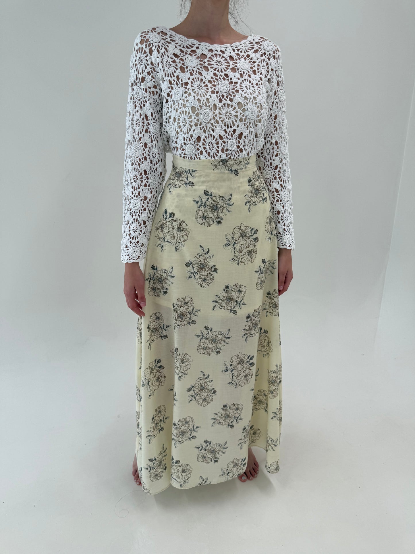 Fustă maxi tall din panzica de bumbac interior exterior light nude cu print delicat