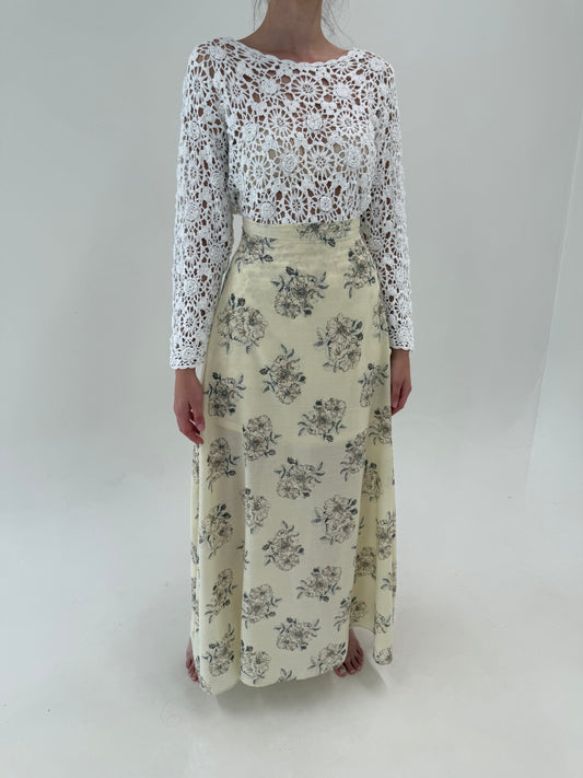 Fustă maxi tall din panzica de bumbac interior exterior light nude cu print delicat