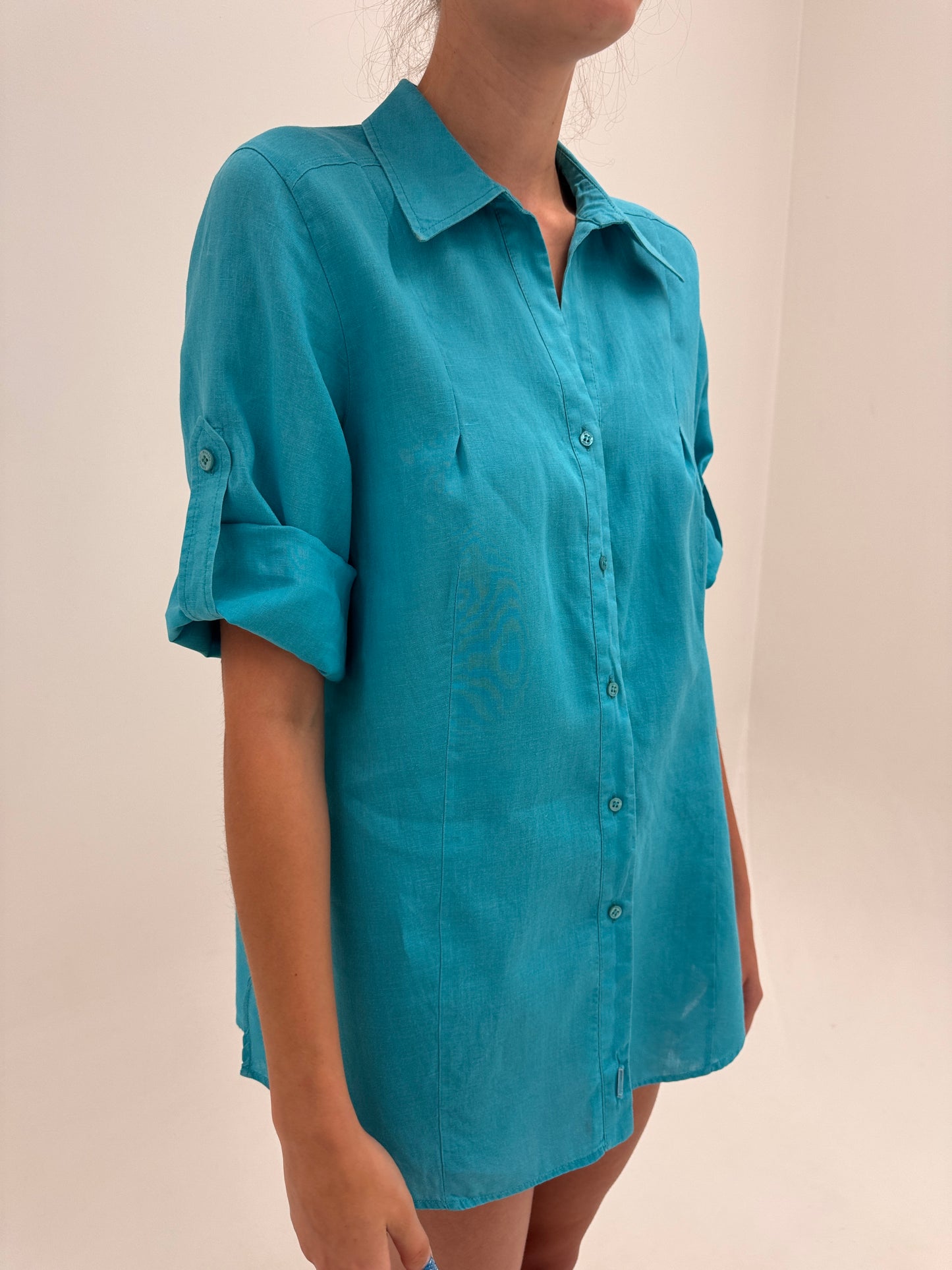 Tunica de brand luxury plus size Marina Rinaldi din în aqua blue