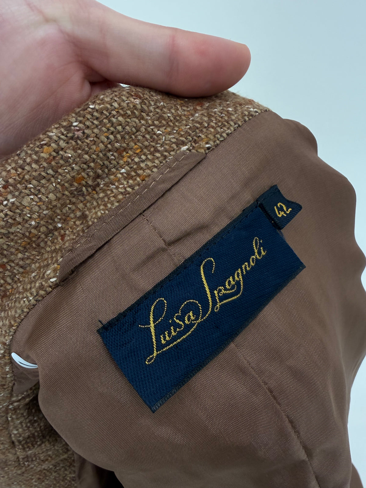 Sacou Luisa Spagnoli din tweed Donegal camel de lana și mătase naturală cambrat