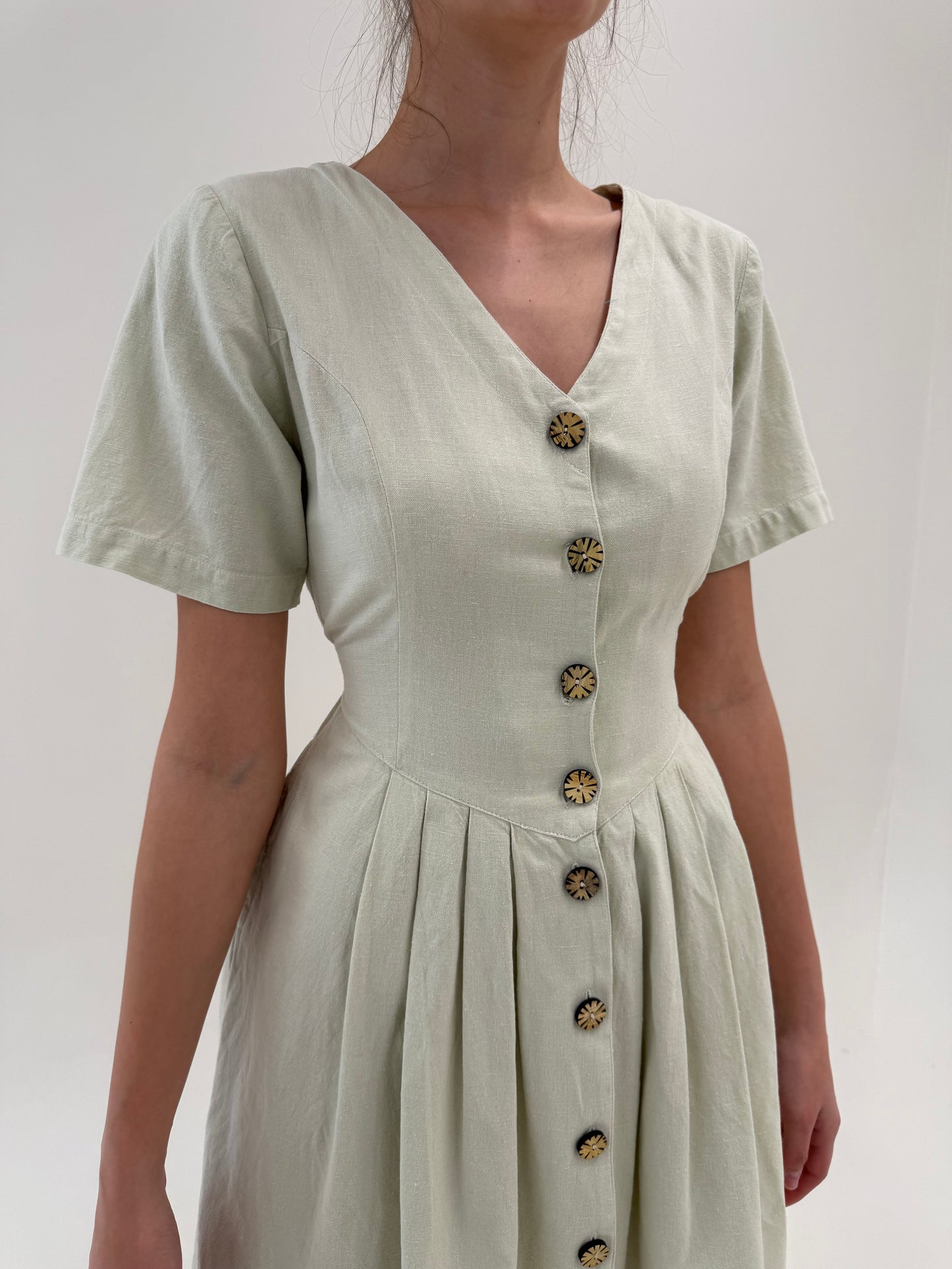 Rochie vintage very light pistachio green cu corsaj din pânză excepțională