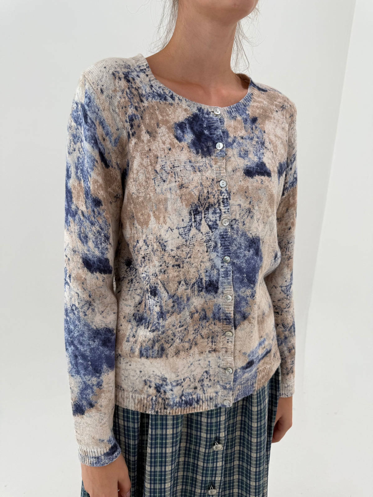Cardigan camel cu print superb din bumbac premium
