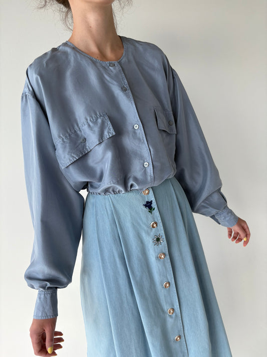 Cămașa sky blue din mătase naturală cu tiv elastic