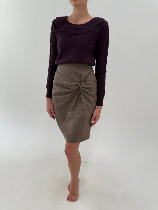 Fustă Max Mata taupe în croi ultra chic elaborat creion din lana extrafina