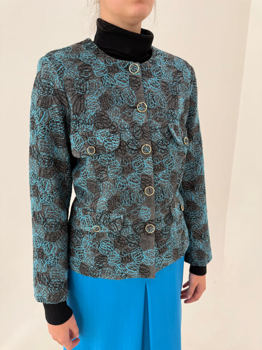 Sacou în stil Chanel din stofă brodată de lana extrafina vintage italian