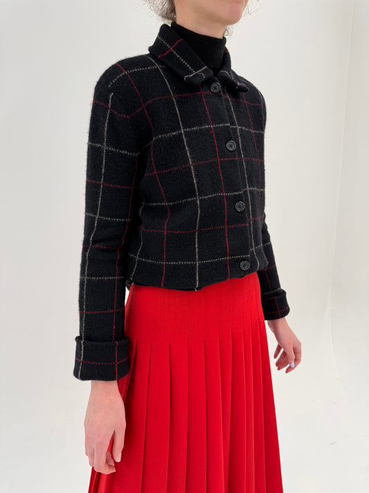 Jacheta neagra Ralph Lauren în croi super actual din lana plină densa în carouri fine