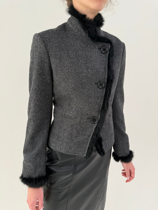 Sacou cambrat din stofă groasă de lana cu inserții de Bălan naturală