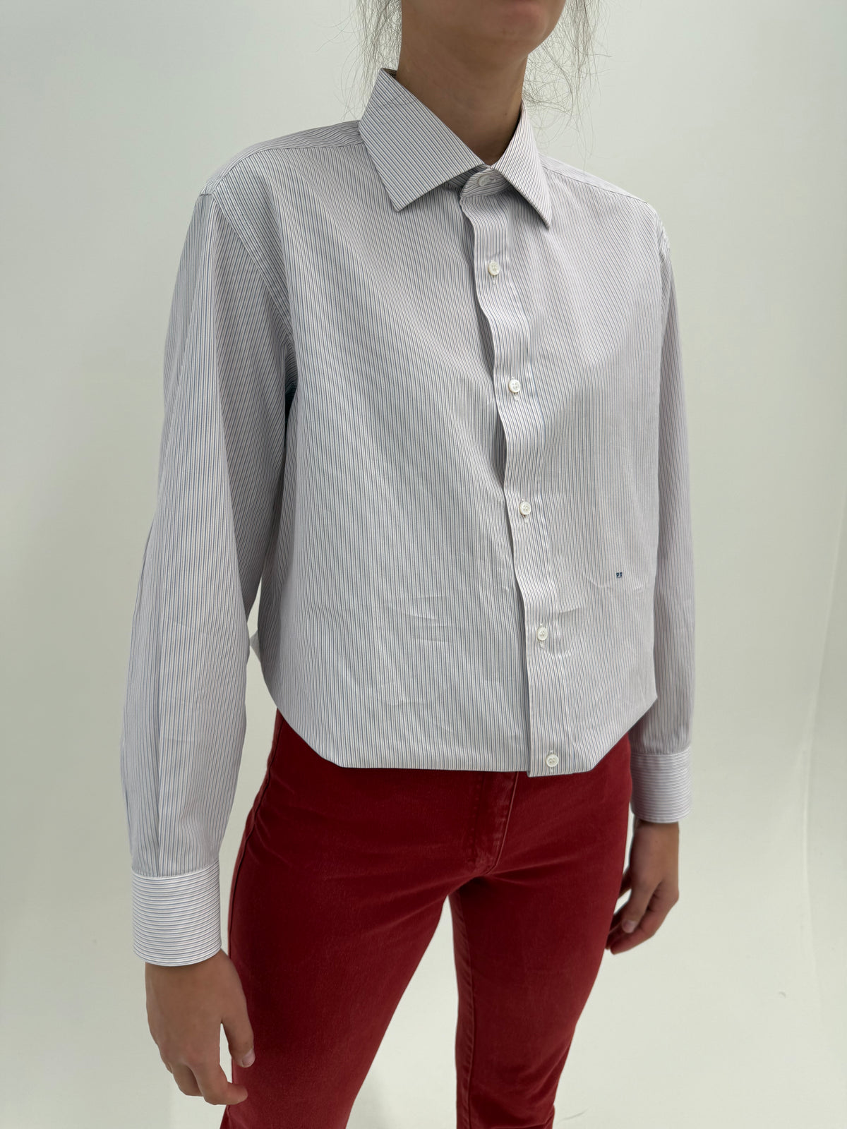 Cămașa petite de brand sartorial italian din poplin plin excepțional în dungi