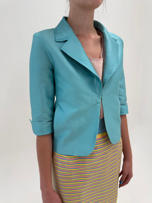 Sacou Max Mara din mătase naturală aqua blue în croi clasic