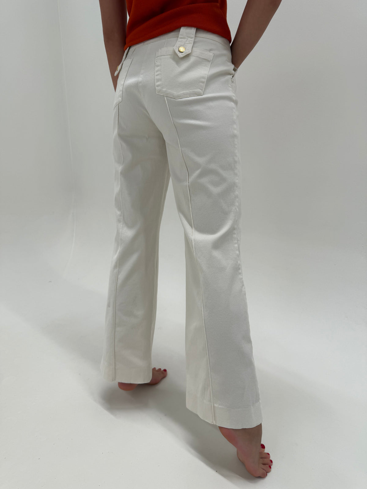Pantaloni vintage Valentino din bumbac gros în croi evazat cu nasturi aurii