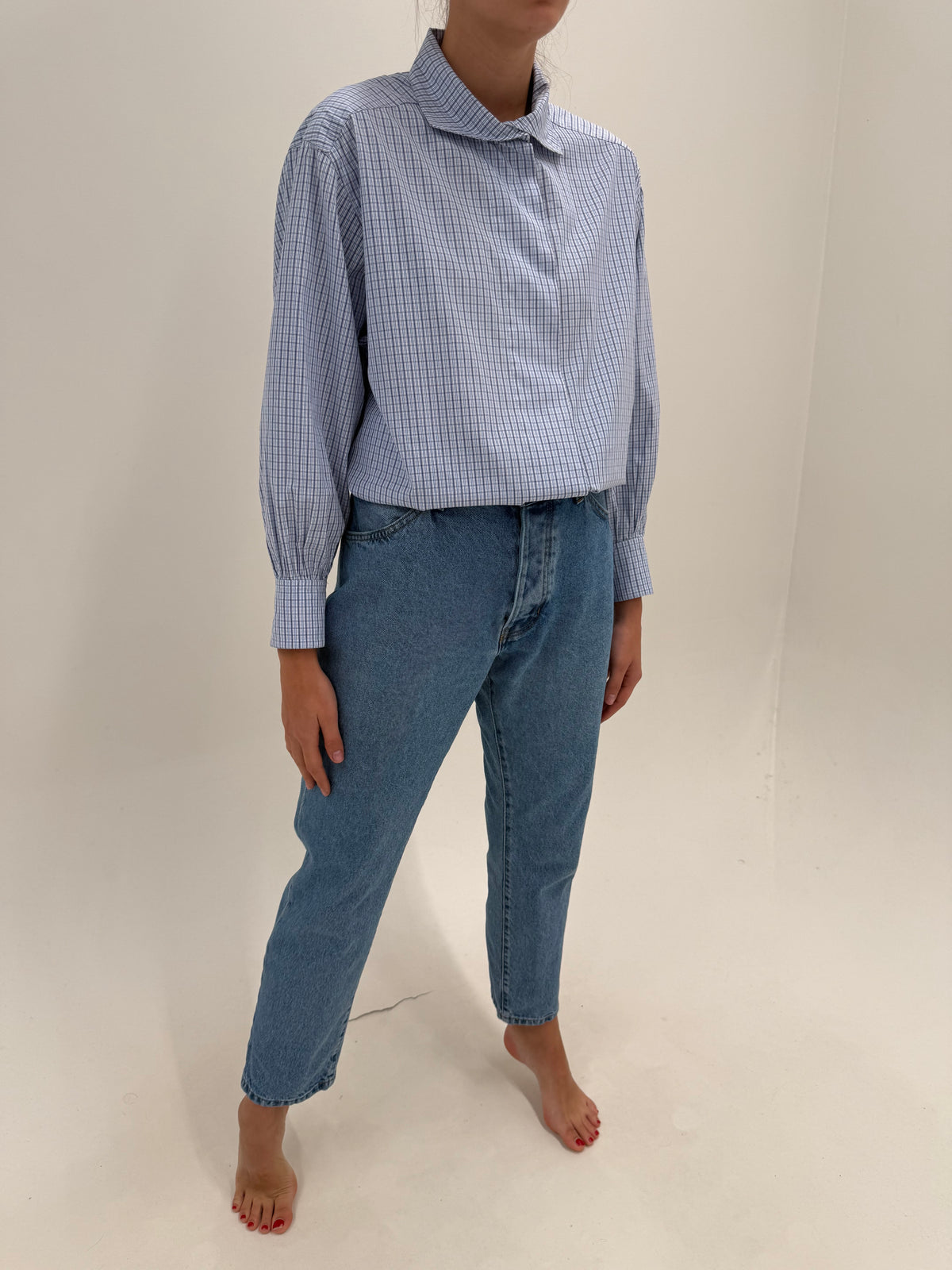 Jeans vintage premium straight leg classic wash cu talie mai generoasă