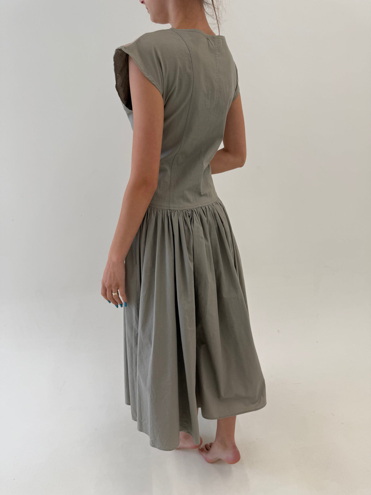 Rochie maxi Sage green new old stock nouă cu etichetă din canvas de bumbac