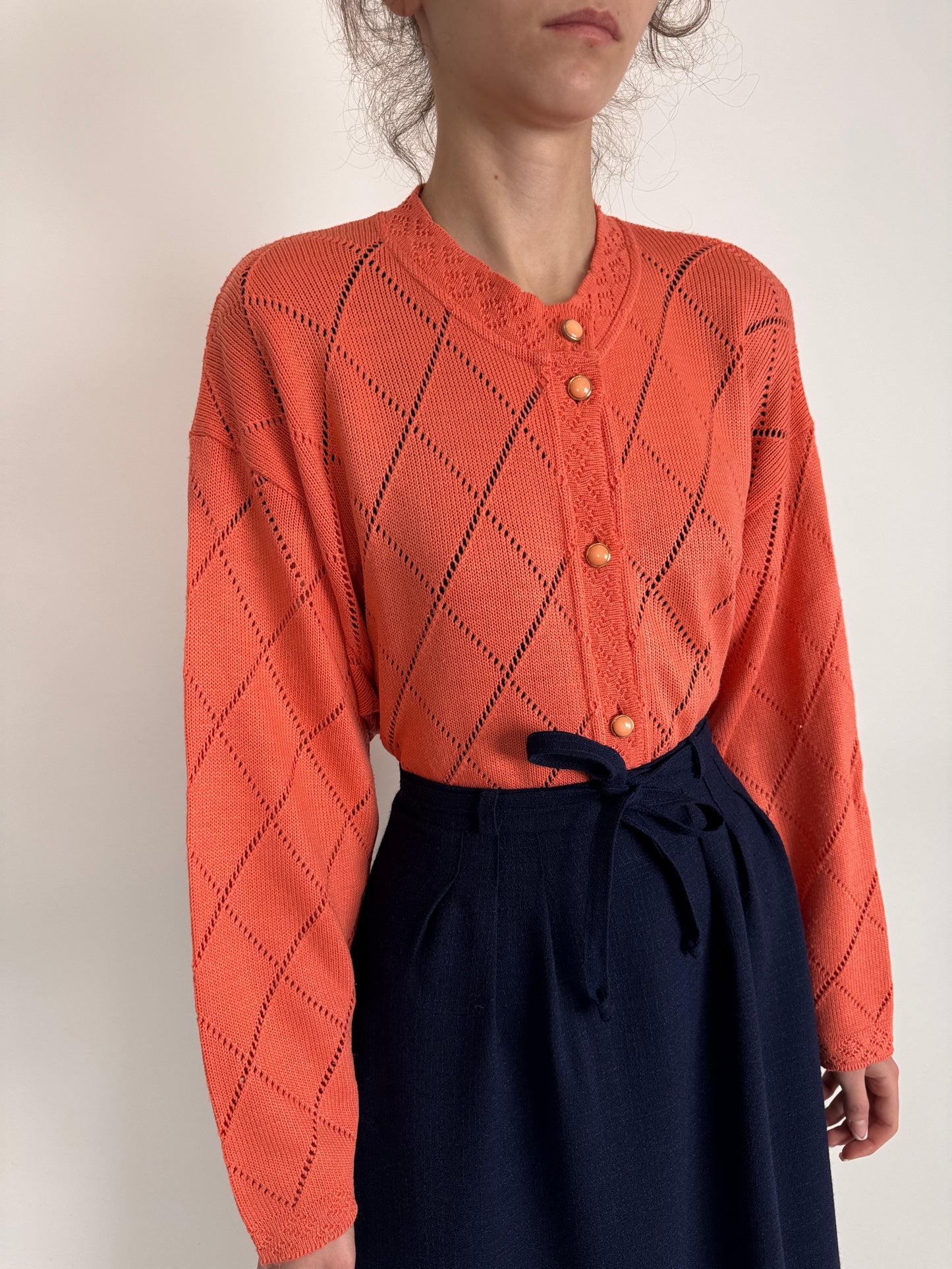 Cardigan vintage sunset orange cu nasturi bijuterie