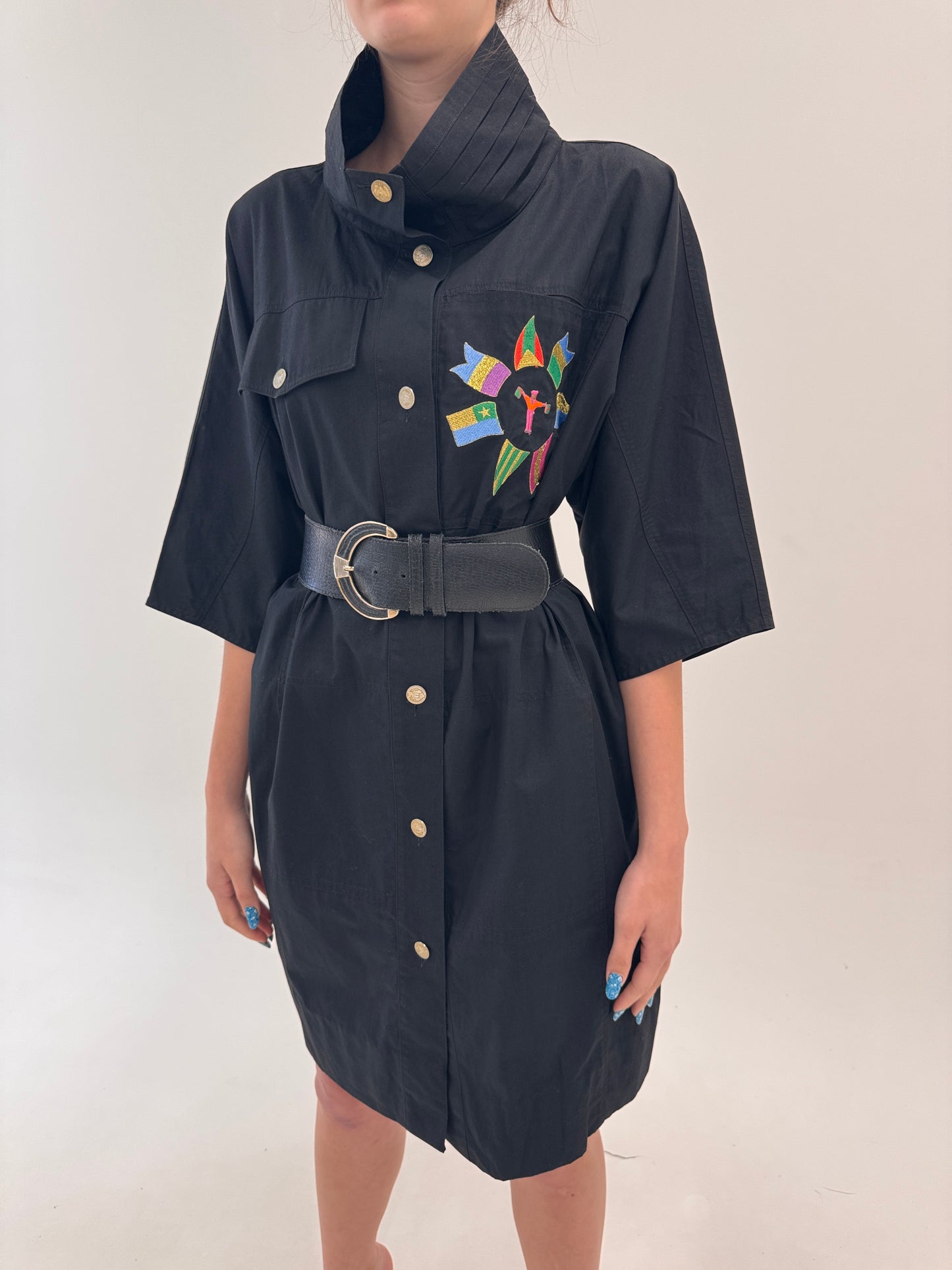 Rochie vintage de designer italian în croi retro modern din poplin de bumbac