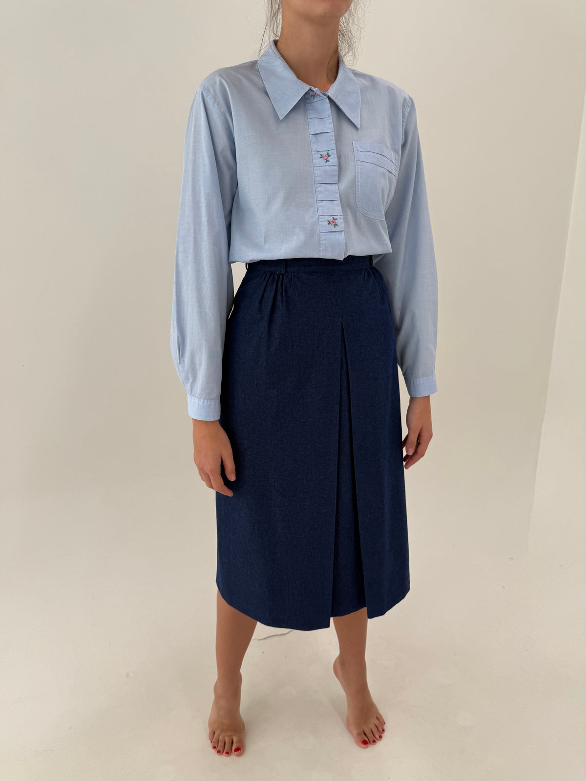 Fustă vintage A-line midi lung din jeans extrem de moale gros