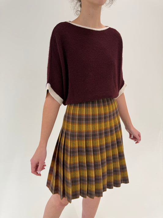 Fustă vintage plisată din Tartan de lana în culori superbe