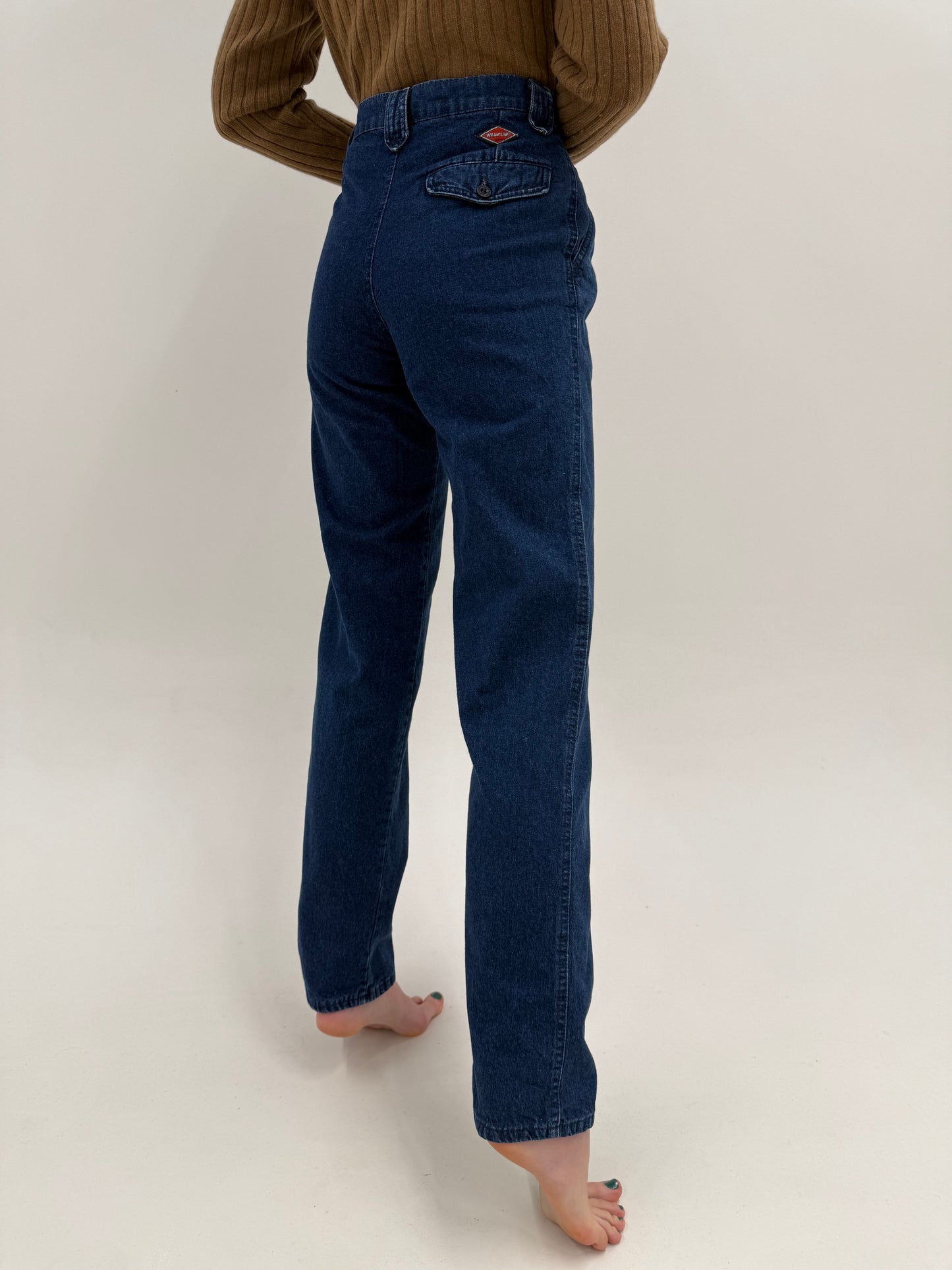 Jeans tall indigo wash cu pense și interior dublat cu bumbac