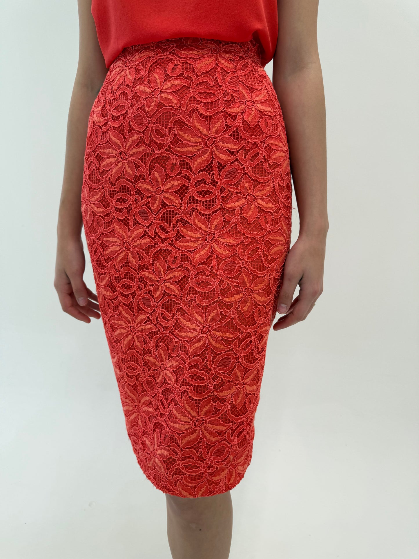 Set italian couture din dantelă quipure lucrat manual coral red