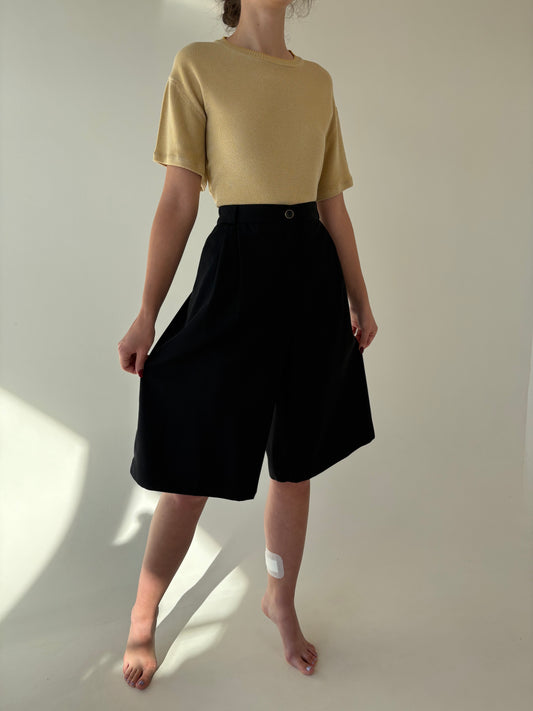 Pantaloni cu talie ultra înaltă negri din stofita extrafina de lana
