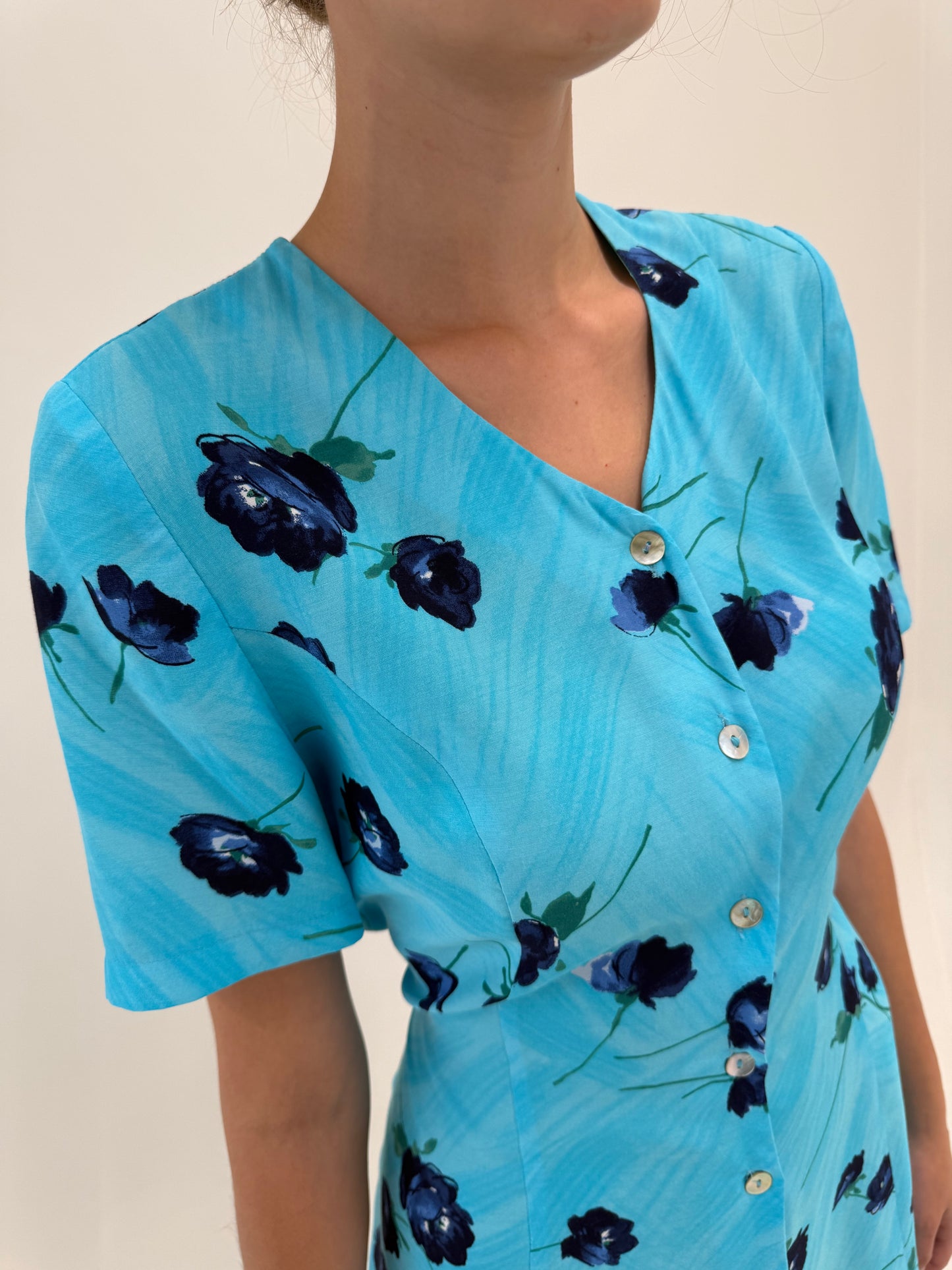 Rochie vintage turcoaz super vaporoasă cu talie reglabilă la spate