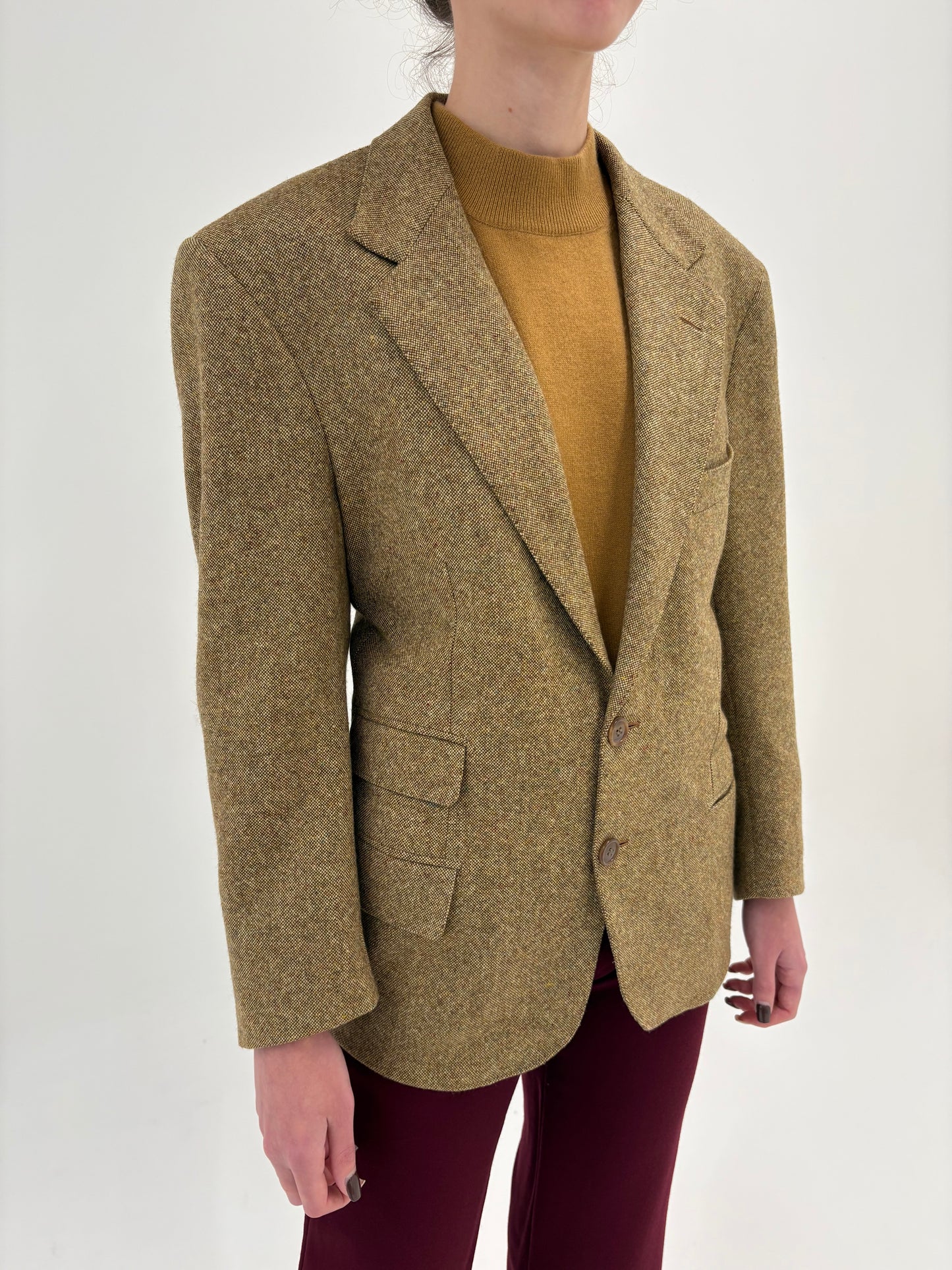 Sacou camel Loro Piana din tweed Donegal din 100% cașmir
