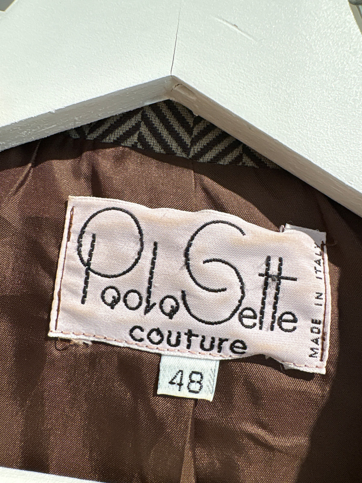 Jacheta italiană taupe brown cu nasturi decorativi în croi ușor cambrat din lana extrafina